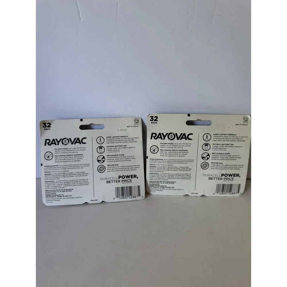 Rayovac Size 10 Hearing Aid Zinc Air Batteries 32x2 Lot of 64 New Exp 11/27 BinQ